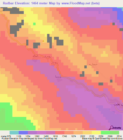 Rudbar,Iran Elevation Map