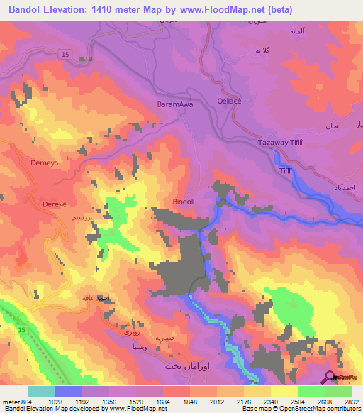 Bandol,Iran Elevation Map