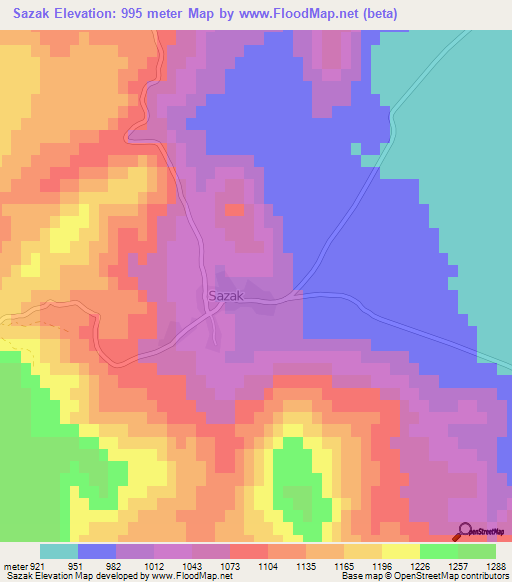 Sazak,Turkey Elevation Map