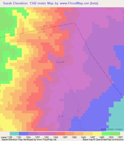 Sazak,Turkey Elevation Map