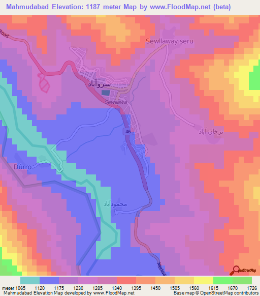 Mahmudabad,Iran Elevation Map