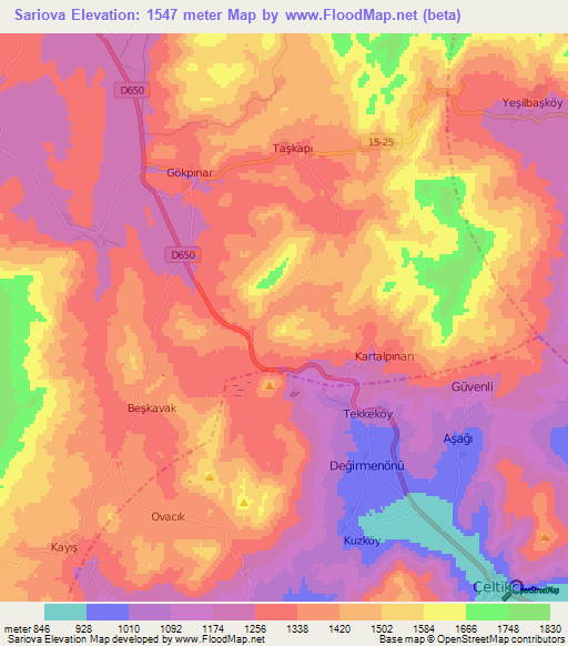 Sariova,Turkey Elevation Map
