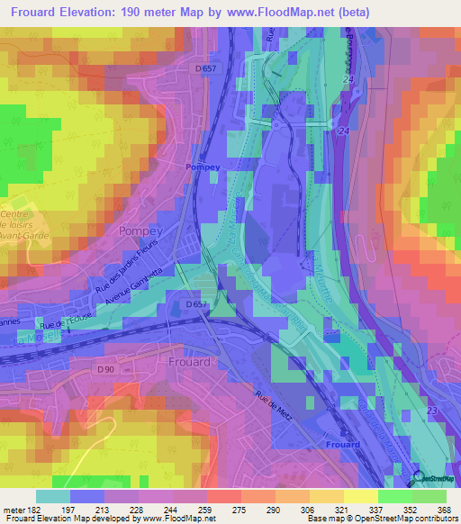 Frouard,France Elevation Map