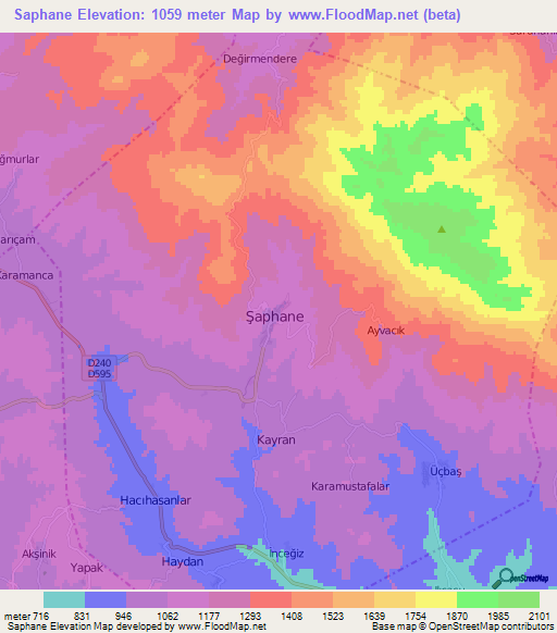 Saphane,Turkey Elevation Map