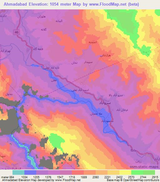 Ahmadabad,Iran Elevation Map