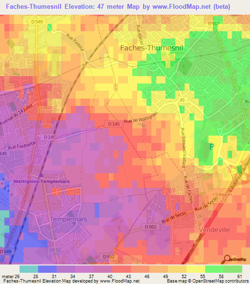 Faches-Thumesnil,France Elevation Map