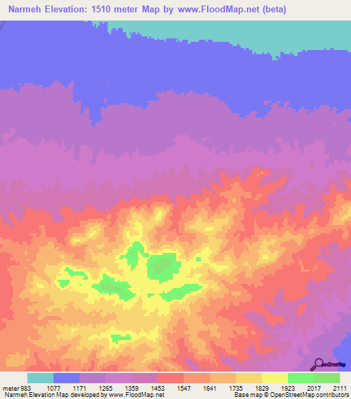 Narmeh,Iran Elevation Map