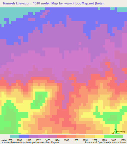 Narmeh,Iran Elevation Map