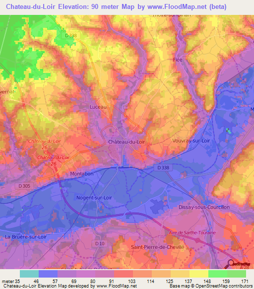 Chateau-du-Loir,France Elevation Map
