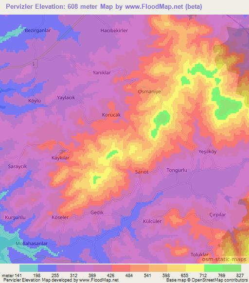 Pervizler,Turkey Elevation Map