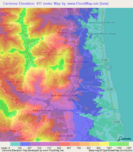 Cervione,France Elevation Map