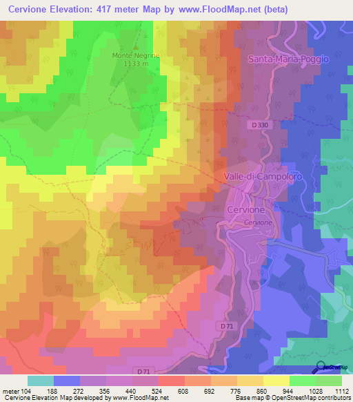 Cervione,France Elevation Map