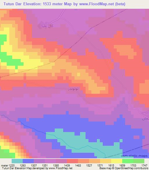 Tutun Dar,Iran Elevation Map