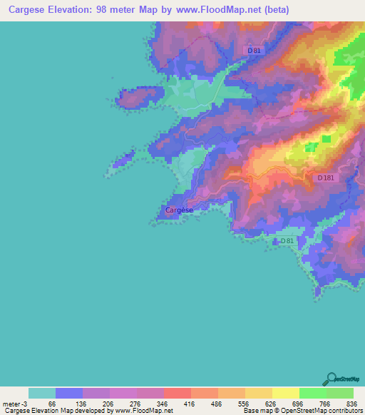 Cargese,France Elevation Map
