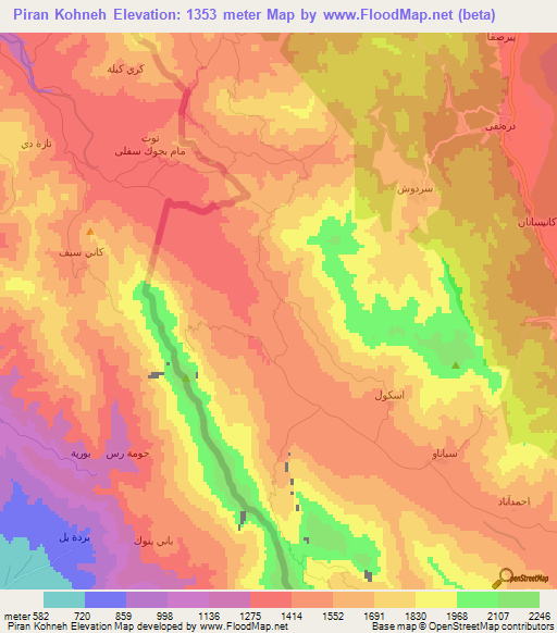 Piran Kohneh,Iran Elevation Map