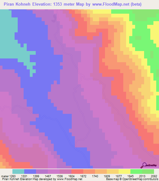 Piran Kohneh,Iran Elevation Map