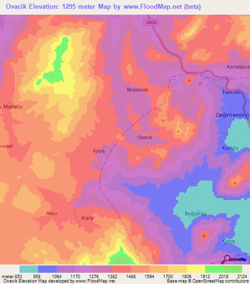 Ovacik,Turkey Elevation Map