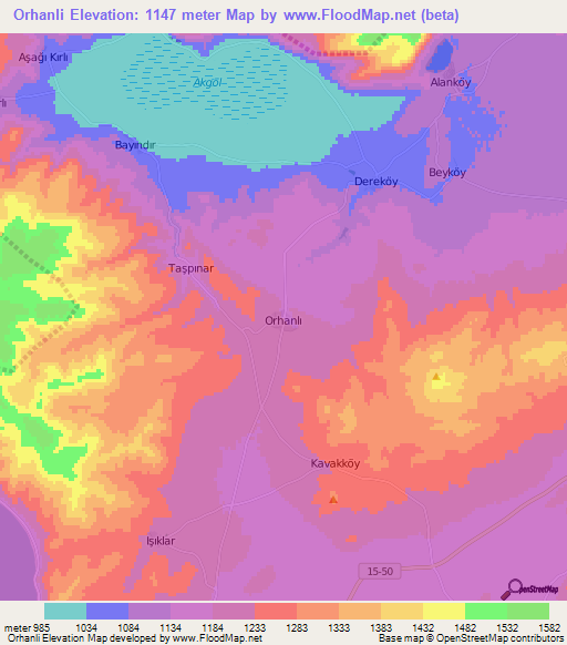 Orhanli,Turkey Elevation Map