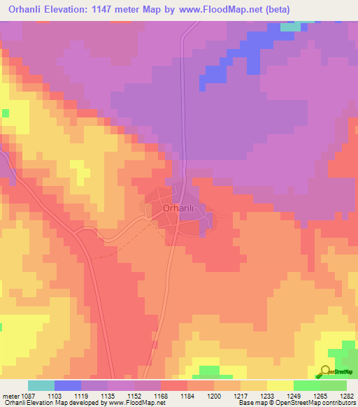 Orhanli,Turkey Elevation Map