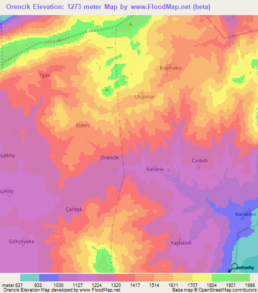 Orencik,Turkey Elevation Map