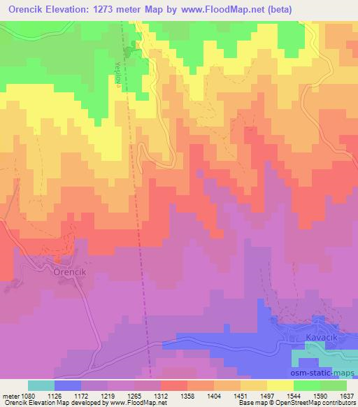 Orencik,Turkey Elevation Map