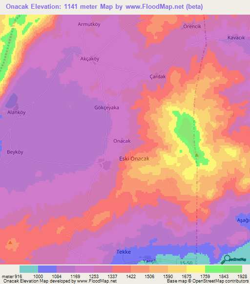 Onacak,Turkey Elevation Map