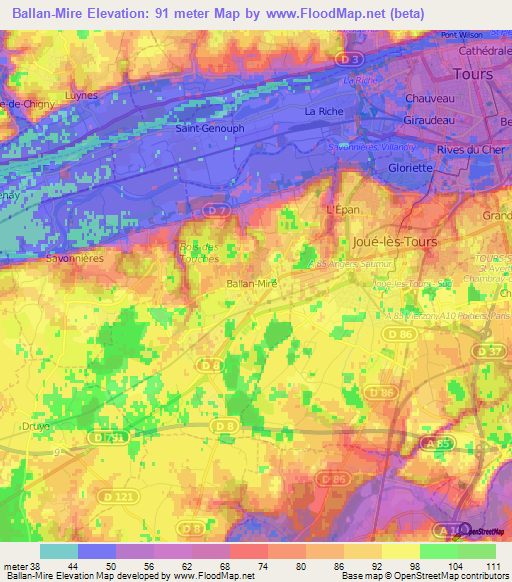 Ballan-Mire,France Elevation Map