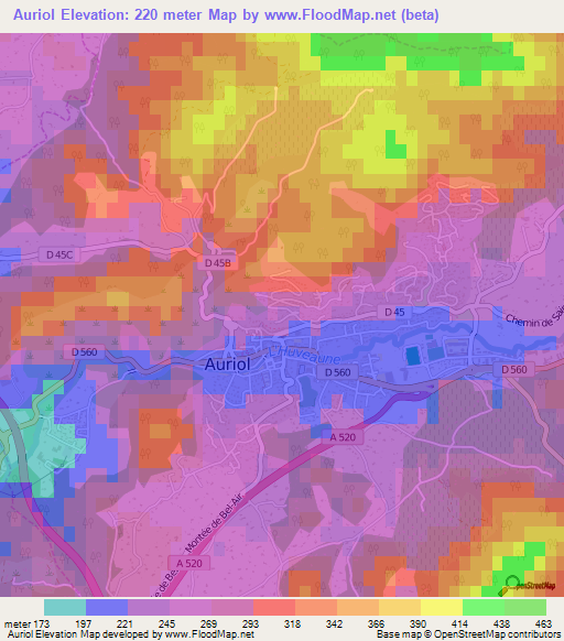 Auriol,France Elevation Map