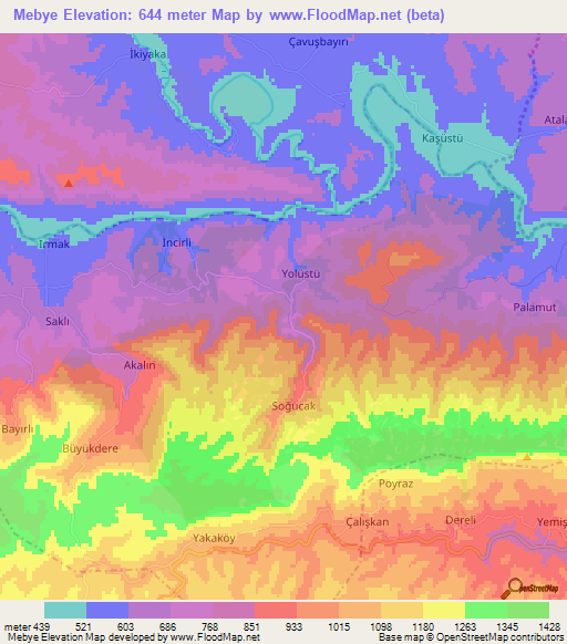 Mebye,Turkey Elevation Map