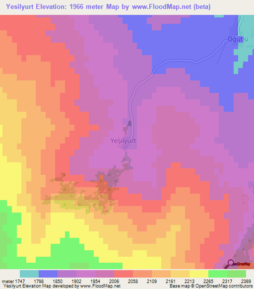 Yesilyurt,Turkey Elevation Map