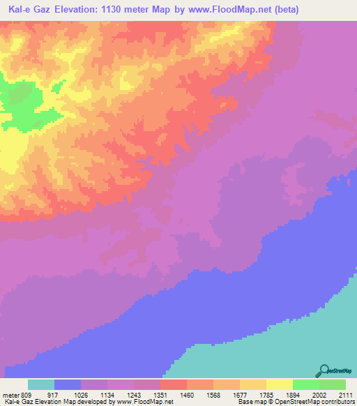 Kal-e Gaz,Iran Elevation Map