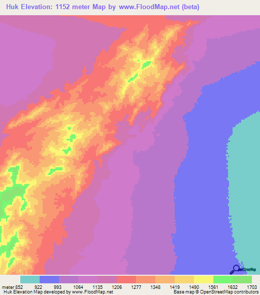 Huk,Iran Elevation Map