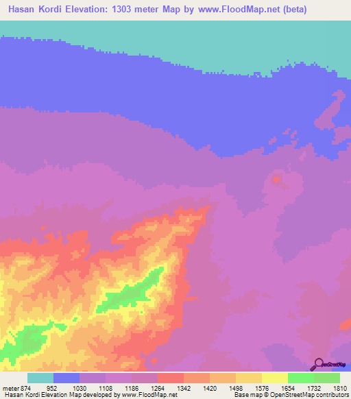 Hasan Kordi,Iran Elevation Map