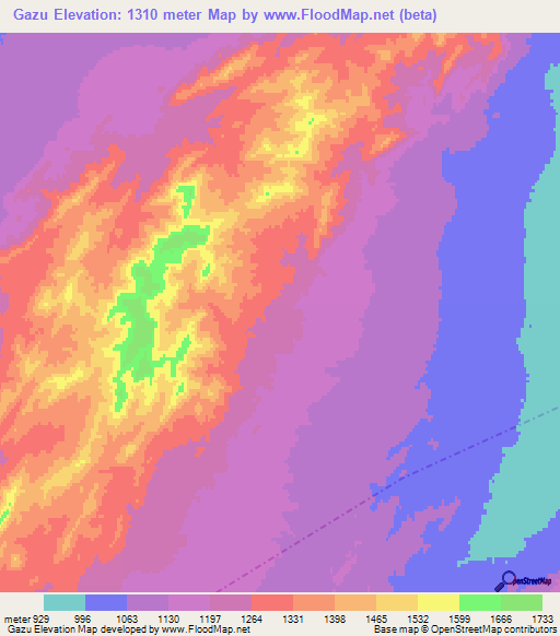 Gazu,Iran Elevation Map