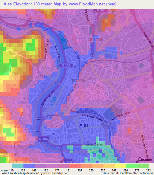 Ales,France Elevation Map