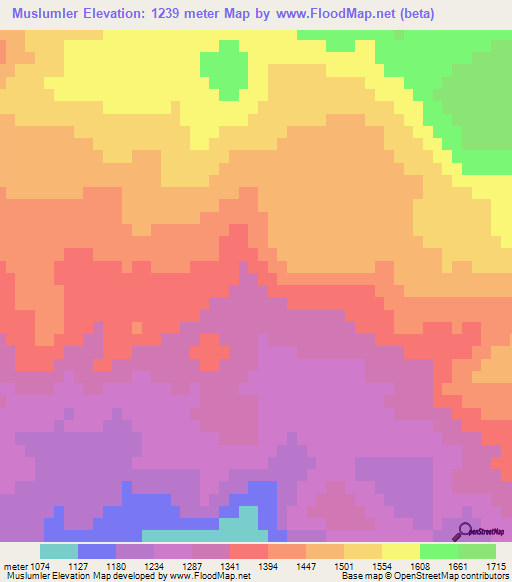 Muslumler,Turkey Elevation Map