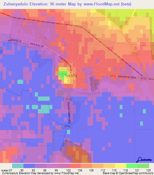 Zuhanyadulo,Hungary Elevation Map