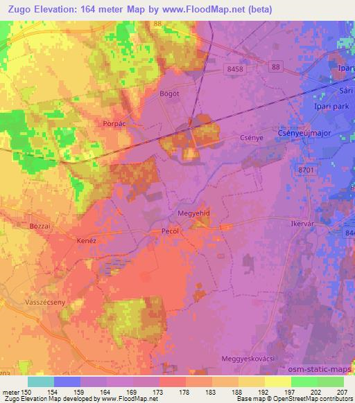 Zugo,Hungary Elevation Map
