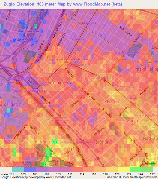 Zuglo,Hungary Elevation Map