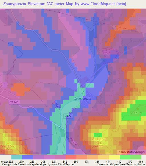 Zsunypuszta,Hungary Elevation Map