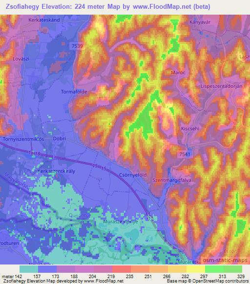 Zsofiahegy,Hungary Elevation Map
