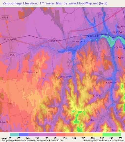 Zsippoihegy,Hungary Elevation Map
