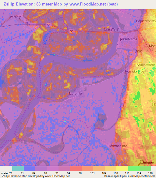 Zsilip,Hungary Elevation Map