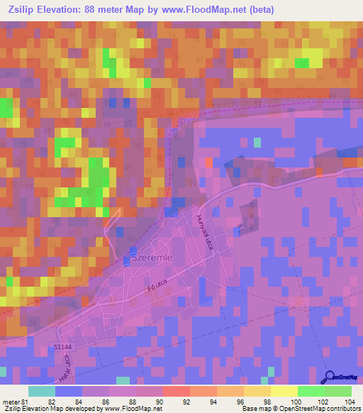 Zsilip,Hungary Elevation Map