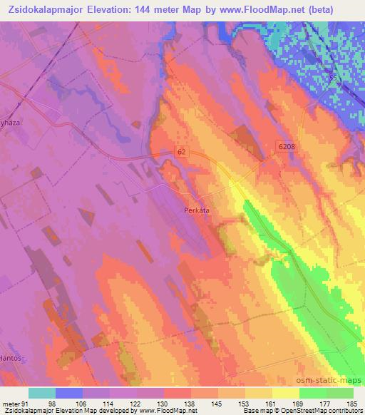 Zsidokalapmajor,Hungary Elevation Map