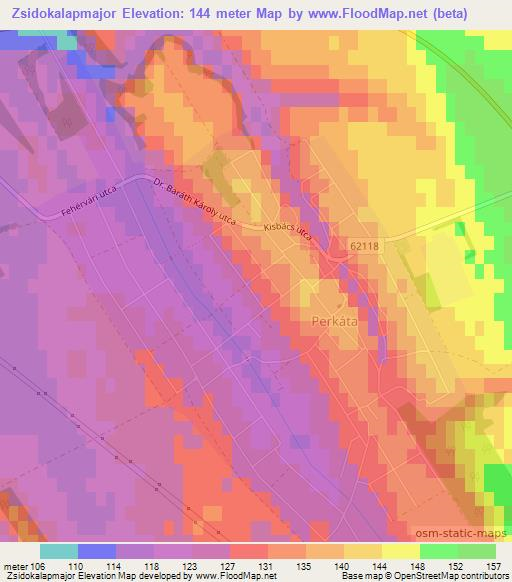 Zsidokalapmajor,Hungary Elevation Map