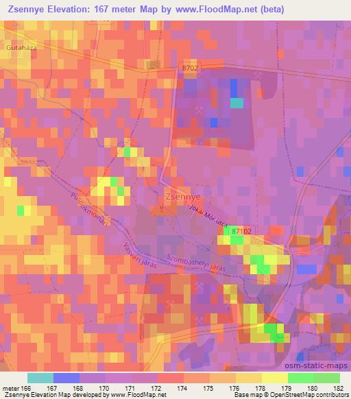 Zsennye,Hungary Elevation Map