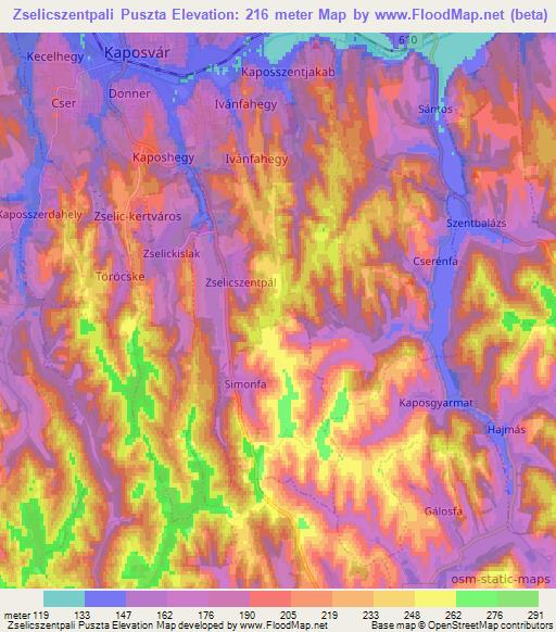 Zselicszentpali Puszta,Hungary Elevation Map