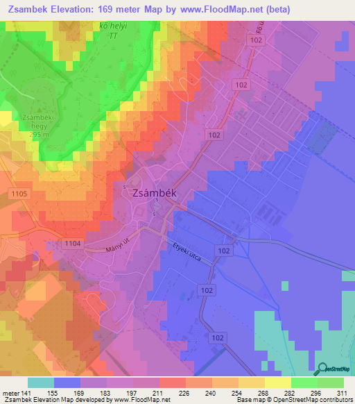 Zsambek,Hungary Elevation Map