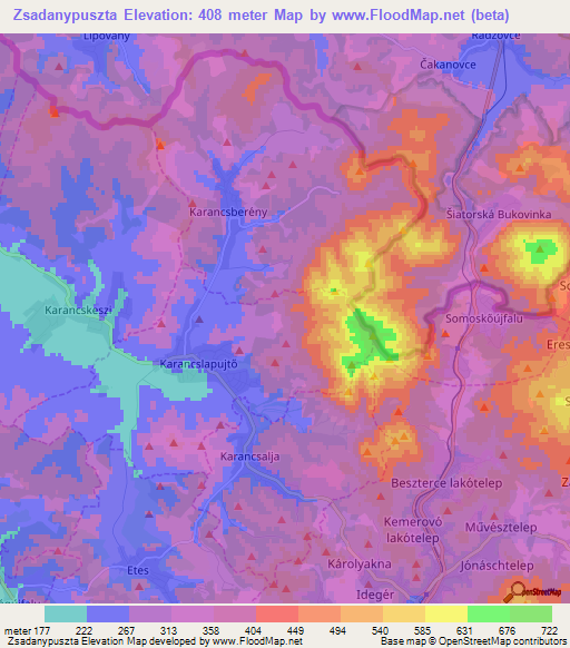 Zsadanypuszta,Hungary Elevation Map